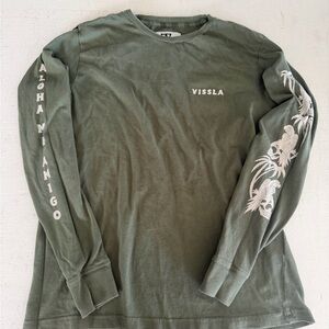 VISSLA boys Olive Long Sleeve Tee with White Accents
